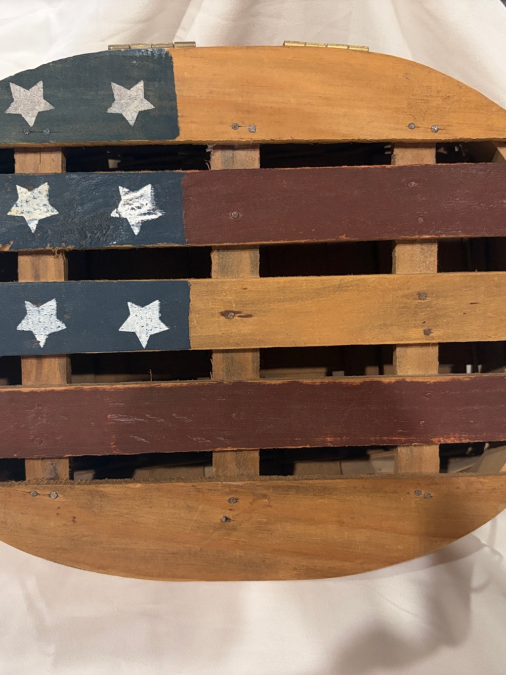Patriotic Wooden Slatted Accent Basket - Blue, White, Brown